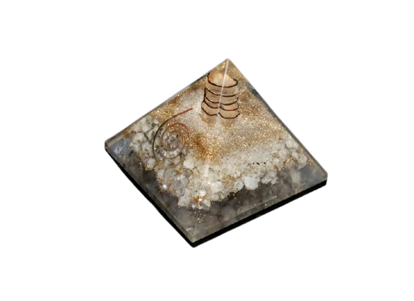 PIRAMIDE ORGONITE 7x7cm PIEDRA LUNA