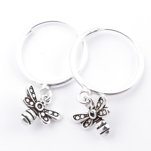 [008942] PENDIENTES DE ARO 16 MM EN PLATA DE LEY CON CHARM DE ABEJA